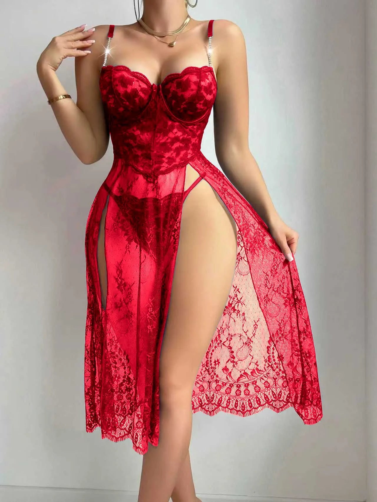 lingerie Lace Hollow Out Sling Strap Skirt Clothing Nightdress Nightshirt Underwear Slip Dress Lingerie Set