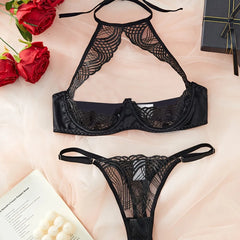 suit Alluring Embroidery Hollow Out Halter Neck Erotic Lingerie Set Stylish Exotic Erotic Bra Set