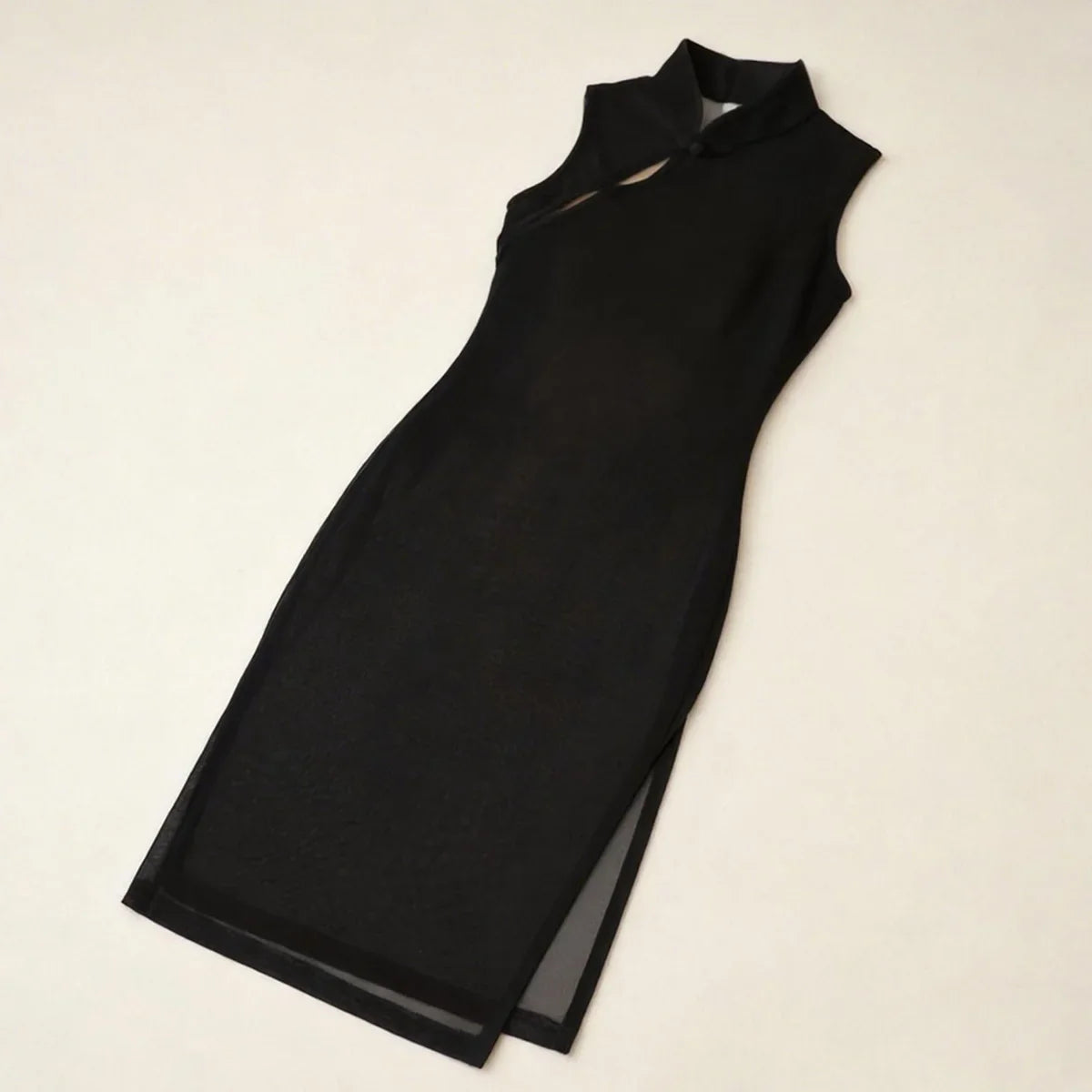 Sexys Mesh See Through High Slit Cheongsam Qipao Uniform