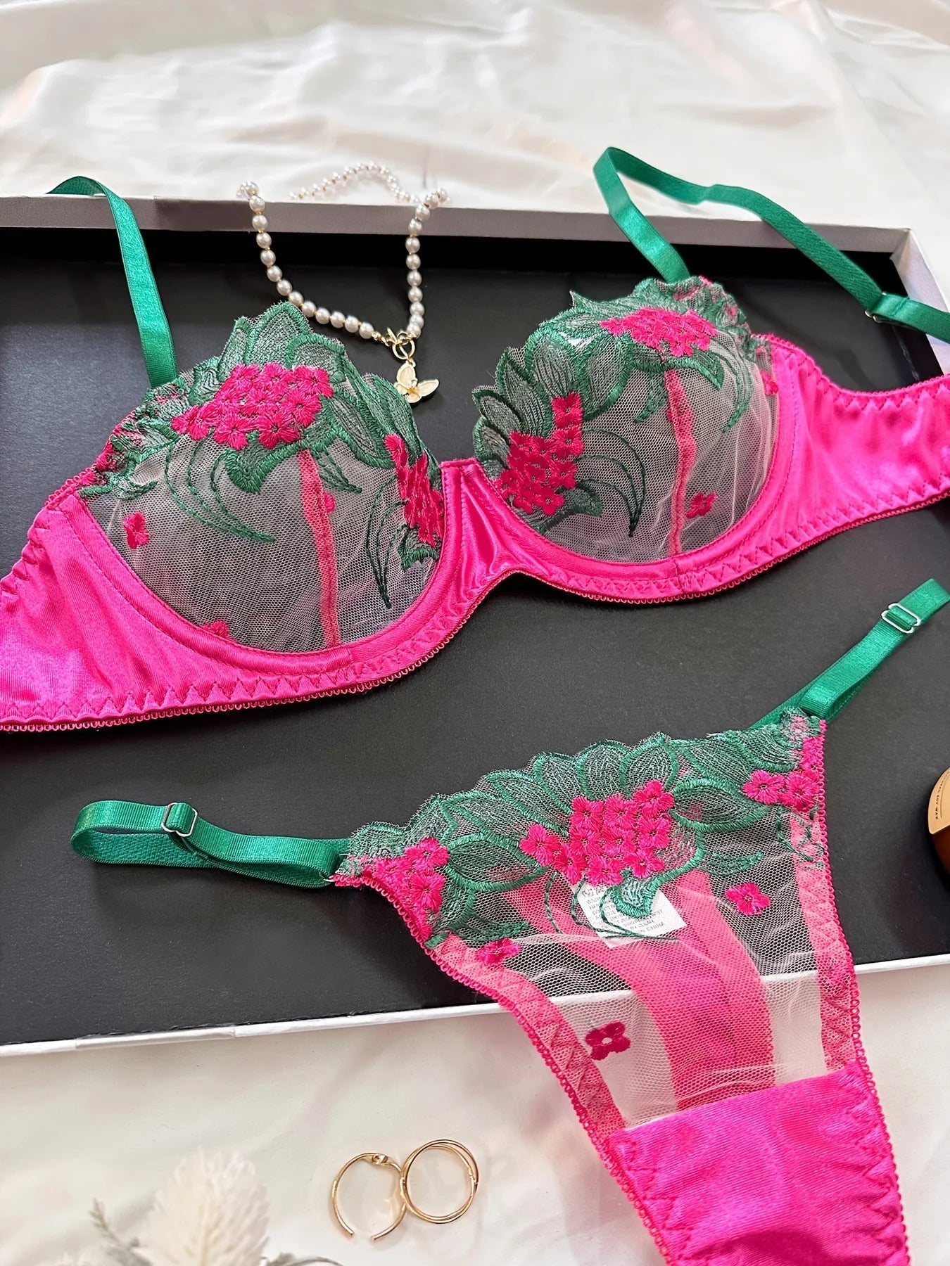 Valentines Day Funny See Through Pure Bra Panty Gorgeous Charming Stunning Attractive Alluring Lingerie Set