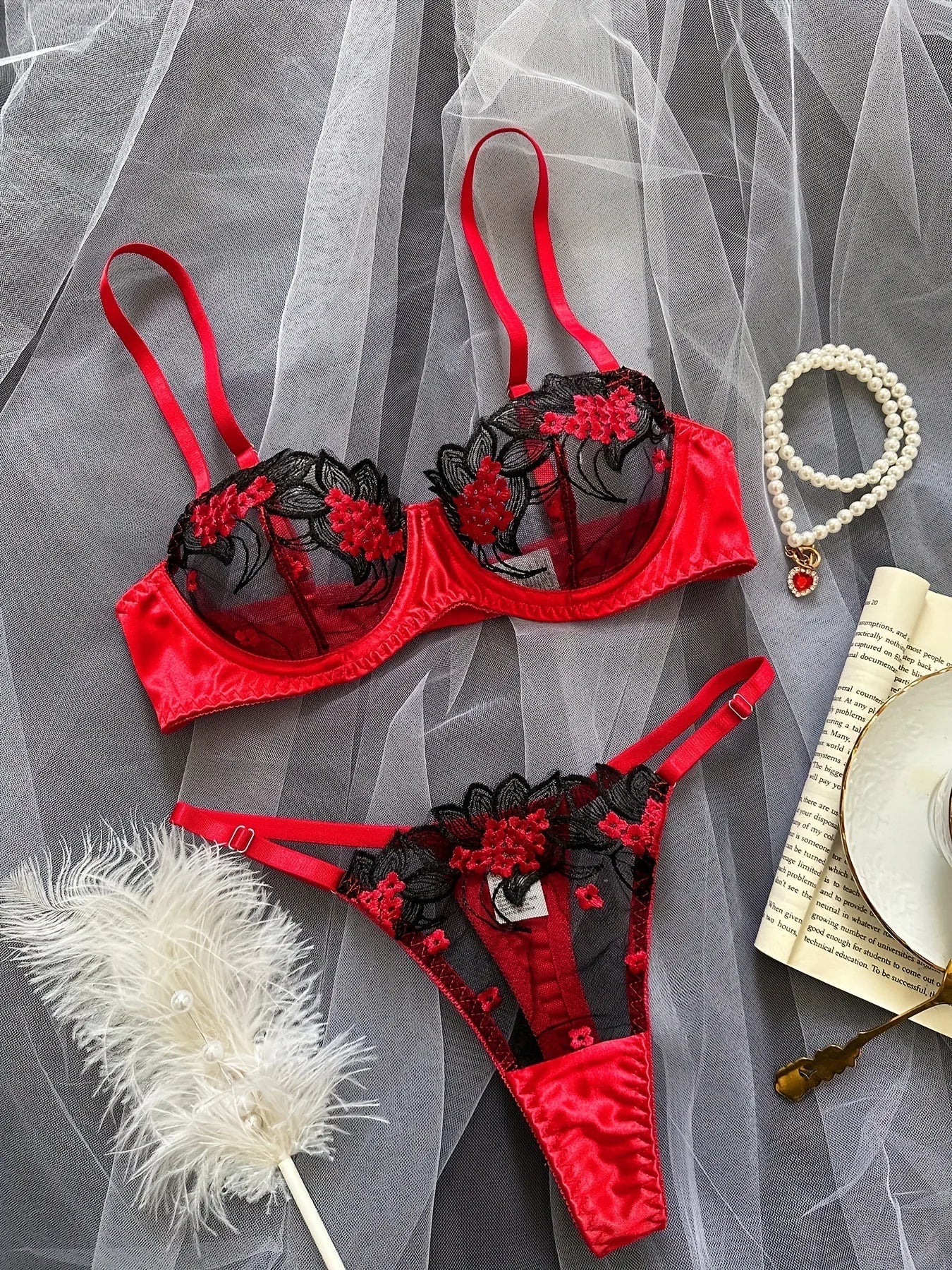 Valentines Day Funny See Through Pure Bra Panty Gorgeous Charming Stunning Attractive Alluring Lingerie Set