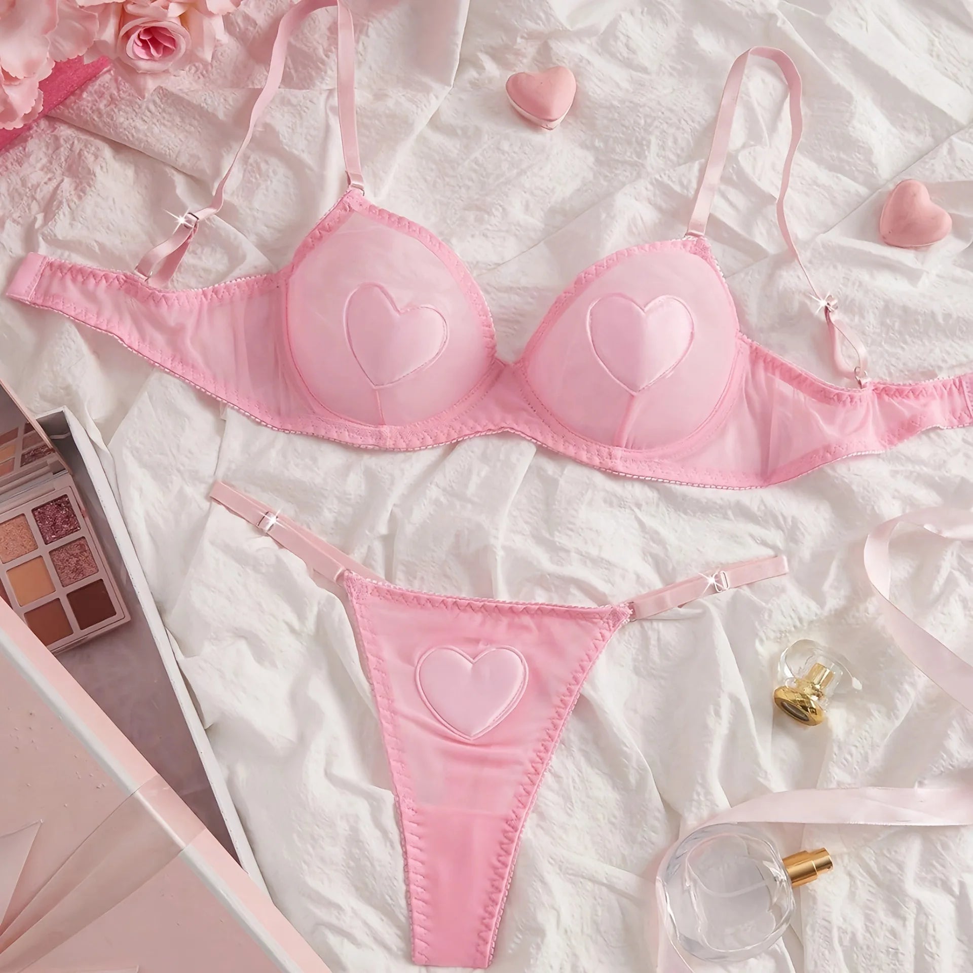 Valentines Day Western Pink Heart Transparent Mesh