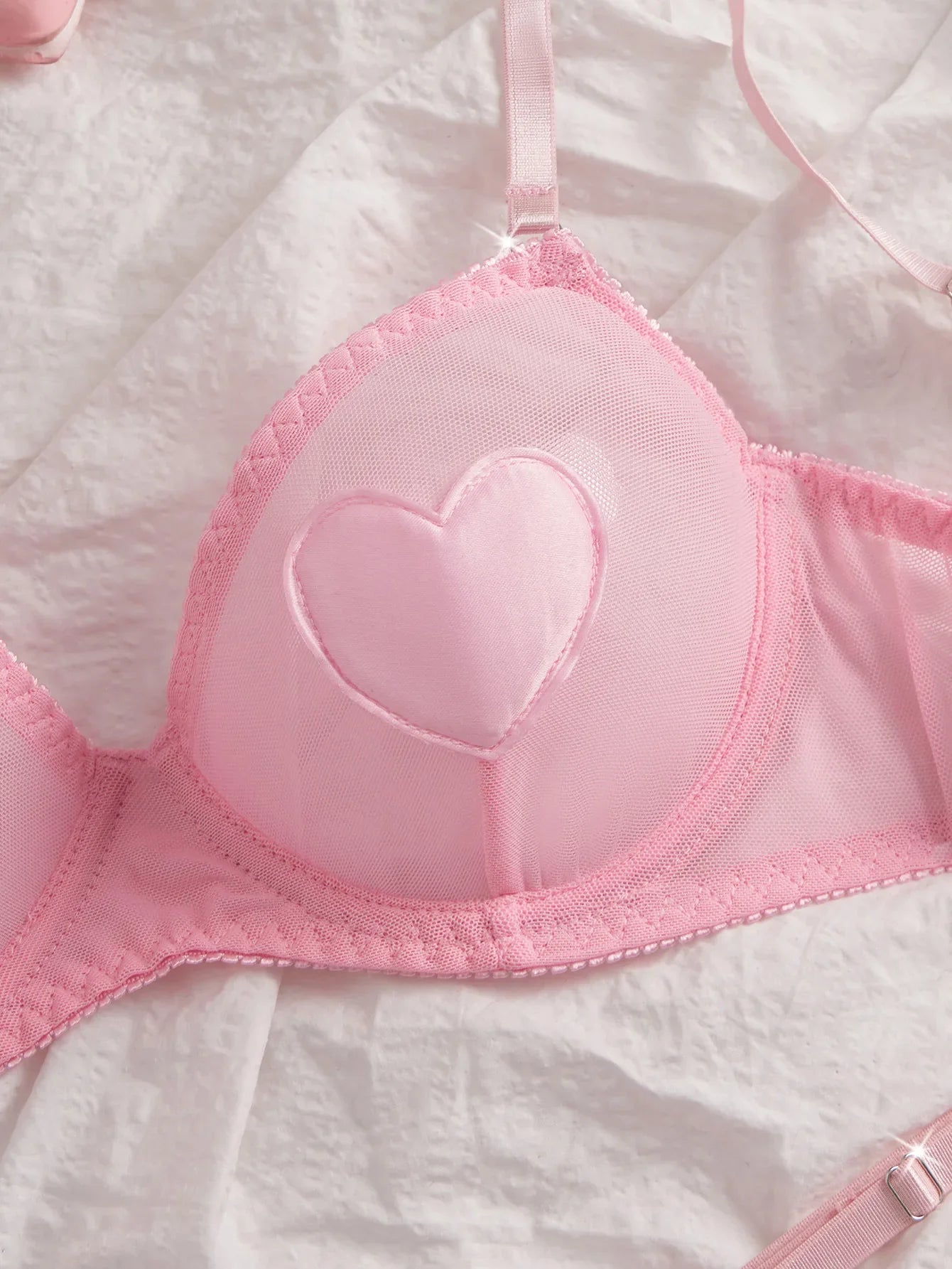 Valentines Day Western Pink Heart Transparent Mesh