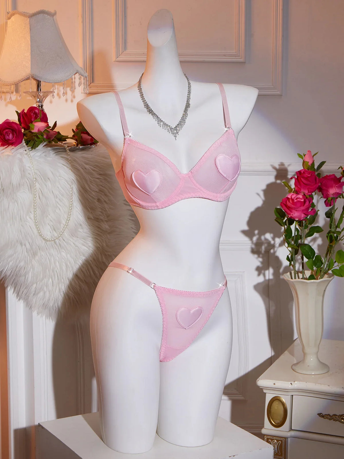 Valentines Day Western Pink Heart Transparent Mesh