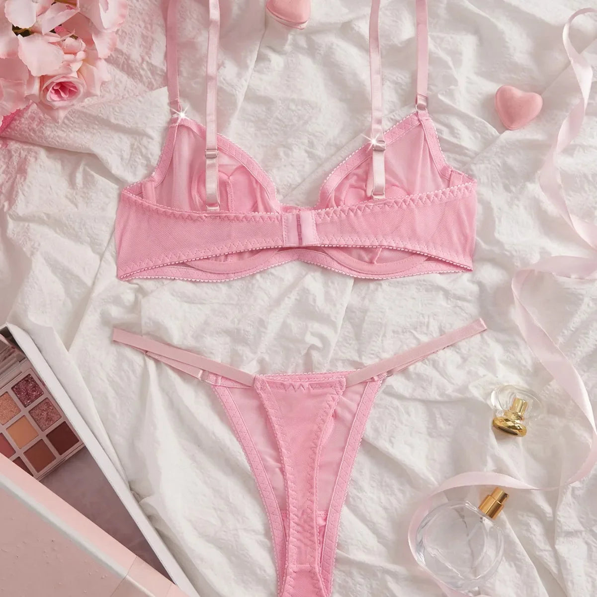 Valentines Day Western Pink Heart Transparent Mesh