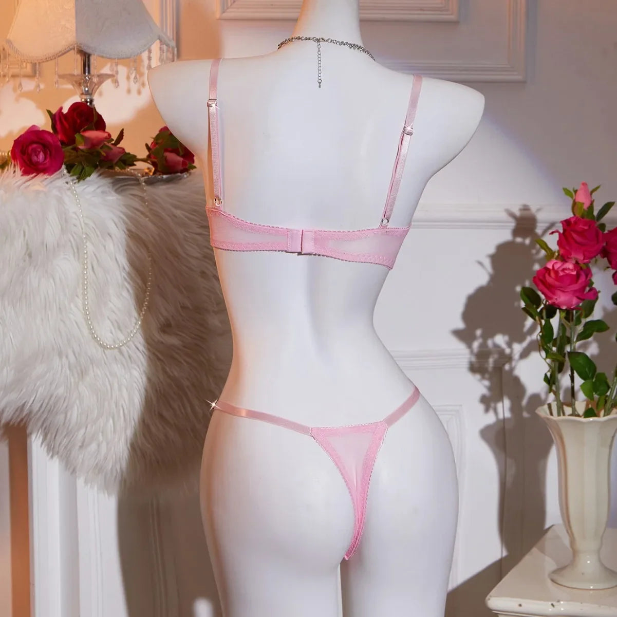 Valentines Day Western Pink Heart Transparent Mesh