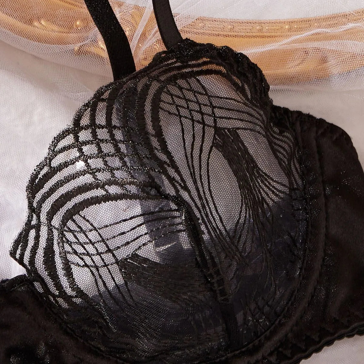 Vintage Black Embroidery Transparent Bra Panty Lingerie Sets Erotic Exotic Suits