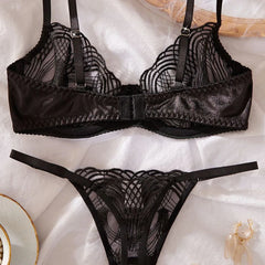 Vintage Black Embroidery Transparent Bra Panty Lingerie Sets Erotic Exotic Suits