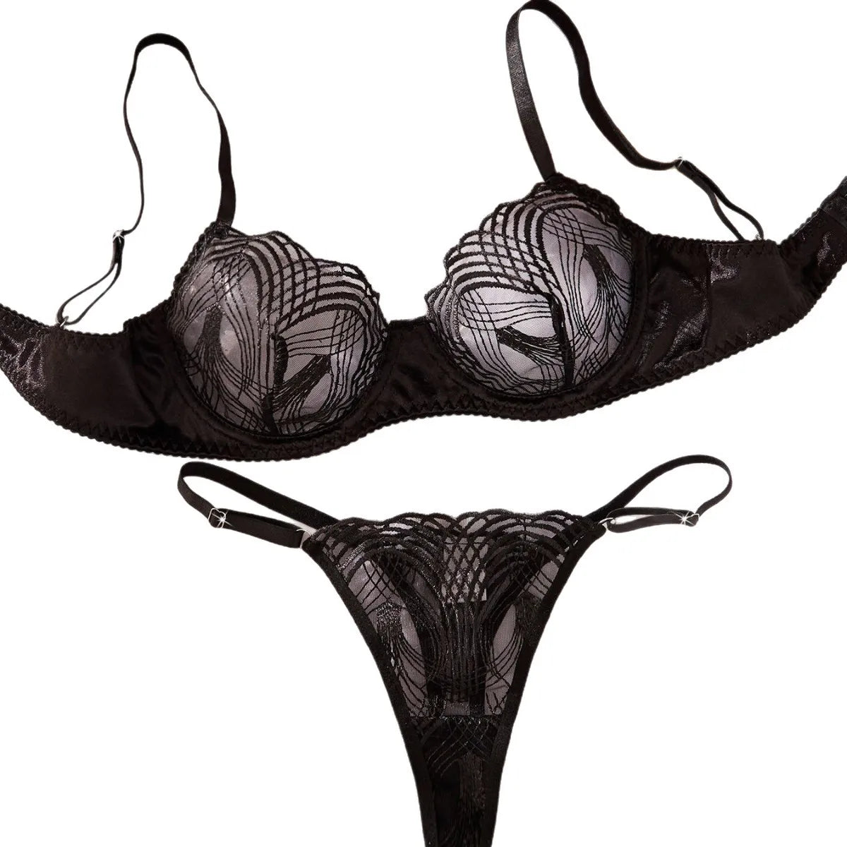 Vintage Black Embroidery Transparent Bra Panty Lingerie Sets Erotic Exotic Suits