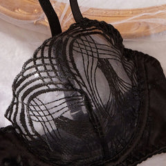 Vintage Black Embroidery Transparent Bra Panty Lingerie Sets Erotic Exotic Suits