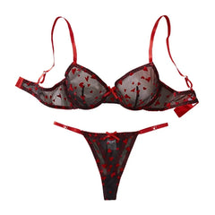 Western Black Heart Mesh See Through Pure Bras Erotic Seductive Valentine Day Underwears Lingerie Set