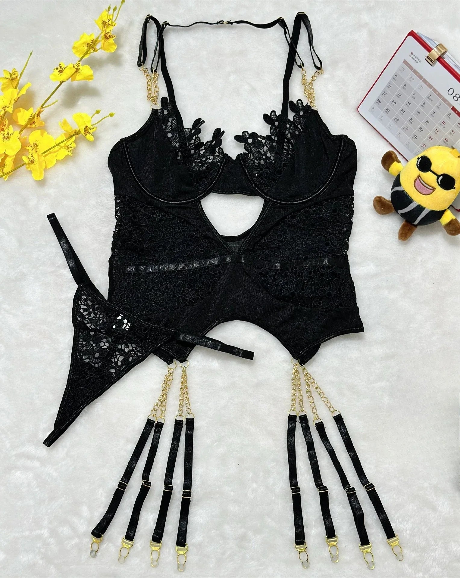 Western Black Lace Hollow Out 3D Bra