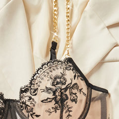 Western Black Mesh Embroidery Lace Trim Bras Erotic Seductive Underwears Clothings Seductive Lingerie Set