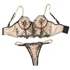 Western Black Mesh Embroidery Lace Trim Bras Erotic Seductive Underwears Clothings Seductive Lingerie Set