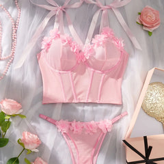 Western Bowknot Lace Up Slim Fit Bras Erotic Seductive Underwearss Seductive Clothing Lingerie Set