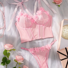 Western Bowknot Lace Up Slim Fit Bras Erotic Seductive Underwearss Seductive Clothing Lingerie Set