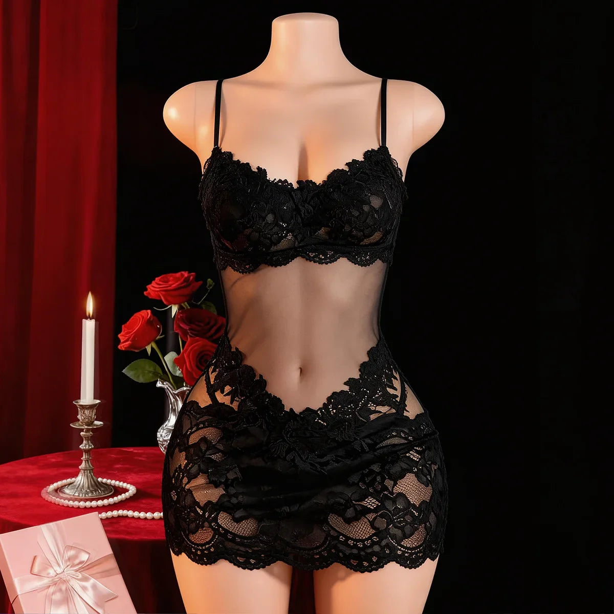 Western Cross Border Lace Sling Hip Wrapping French Style Nightgown Pure Desire Seductive Erotic Lingerie Nightwear Set
