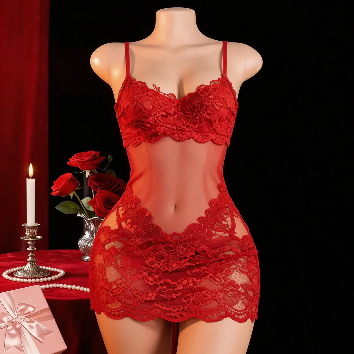 Western Cross Border Lace Sling Hip Wrapping French Style Nightgown Pure Desire Seductive Erotic Lingerie Nightwear Set