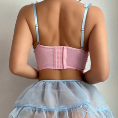 Western Cute Girl Bowknot Backless Sling See Through Mesh Split