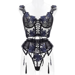 Western Embroidery Bra Mesh Floral Lingerie Sets
