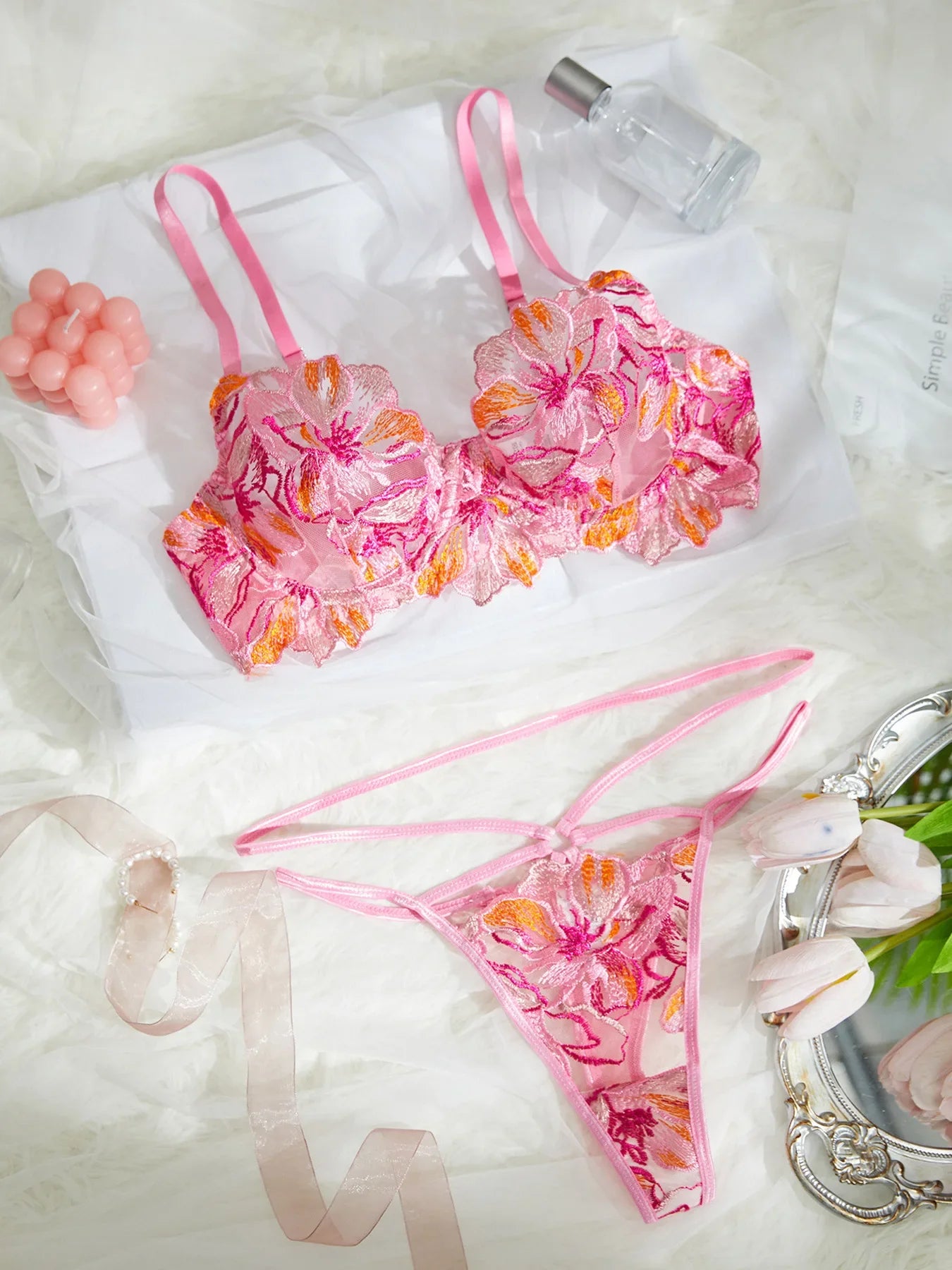 Western Embroidery Lace Multicolor See Through Sling Bras Erotic Seductive Underwears Clothing Lingerie Set