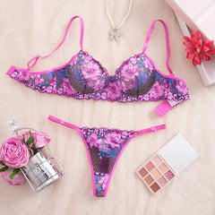 Western Erotic French Lace Floral Hollow Out Breathable Seductive Bras Underwears Clothings Lingerie Set