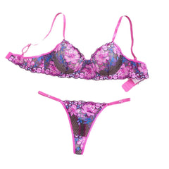 Western Erotic French Lace Floral Hollow Out Breathable Seductive Bras Underwears Clothings Lingerie Set
