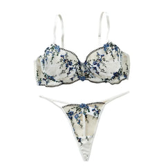 Western Erotic Fresh Small Floral See Through Embroidery Bras Seductive Underwear Clothings Lingerie Set