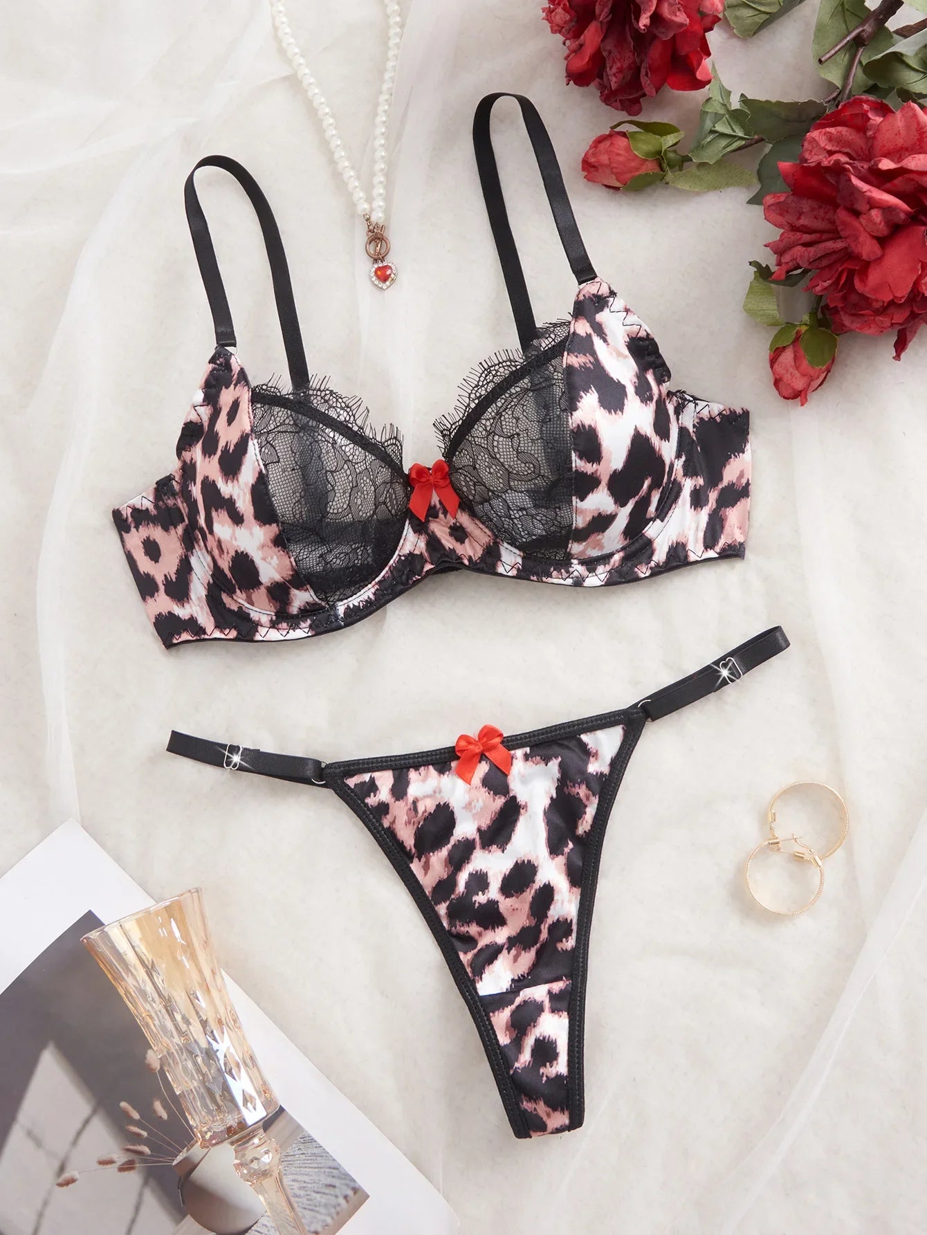 Western Erotic Leopard Print Lace Splicing Bras Seductive Underwearss Seductive Clothing Lingerie Set