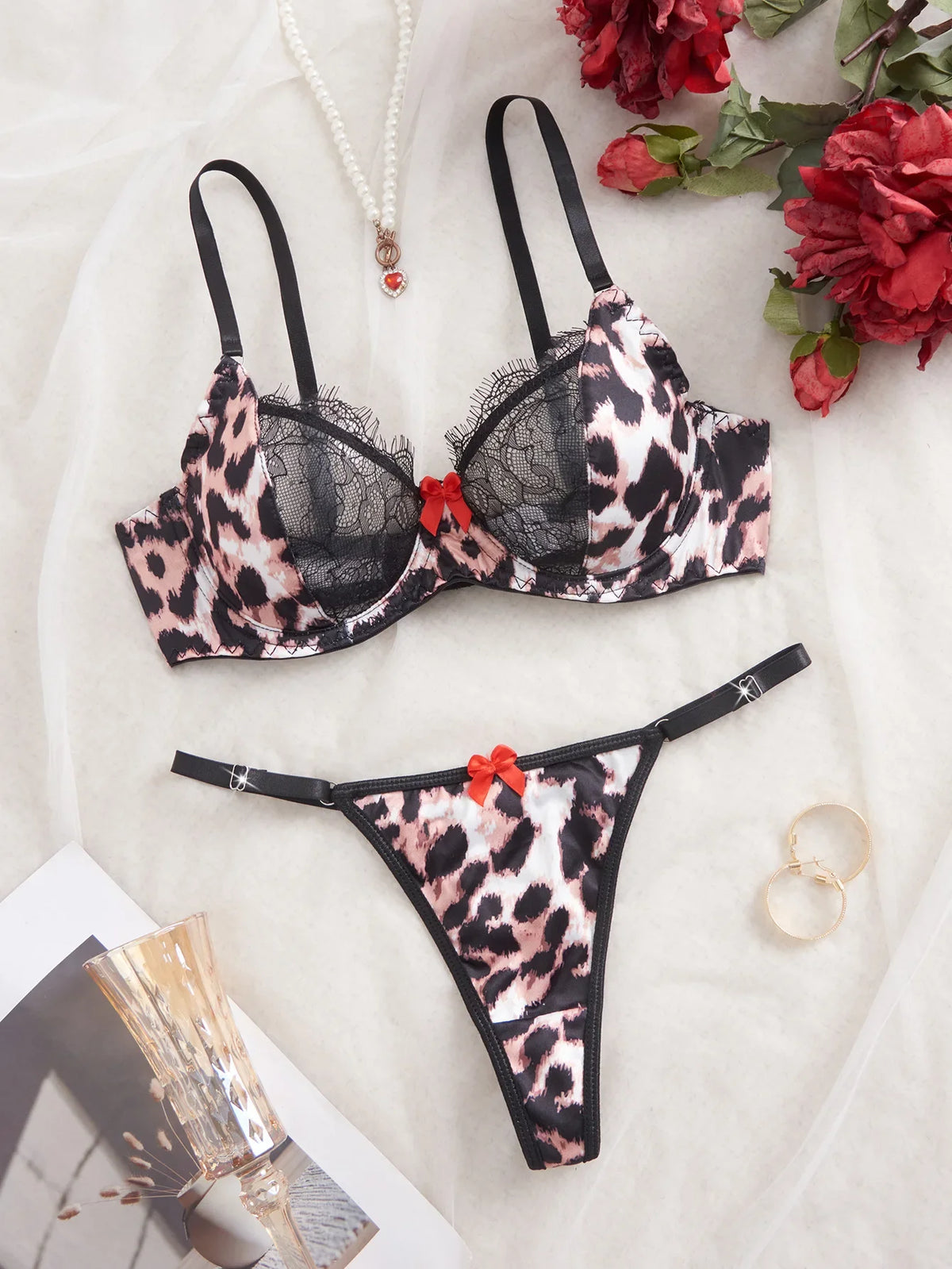 Western Erotic Leopard Print Lace Splicing Bras Seductive Underwearss Seductive Clothing Lingerie Set