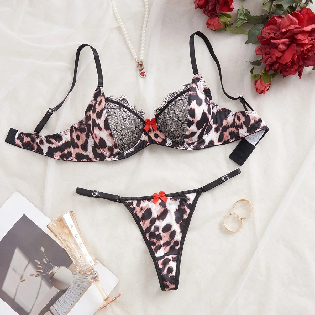 Western Erotic Leopard Print Lace Splicing Bras Seductive Underwearss Seductive Clothing Lingerie Set