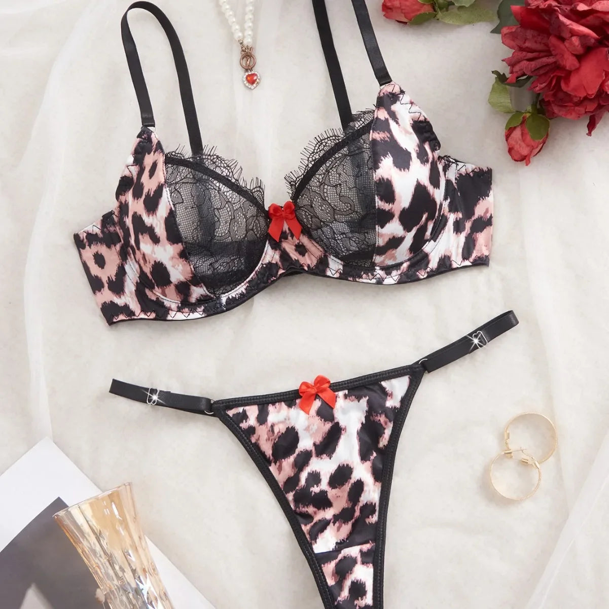 Western Erotic Leopard Print Lace Splicing Bras Seductive Underwearss Seductive Clothing Lingerie Set