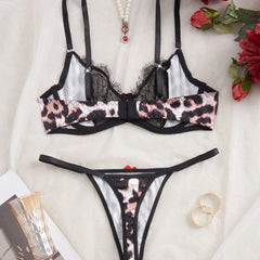 Western Erotic Leopard Print Lace Splicing Bras Seductive Underwearss Seductive Clothing Lingerie Set