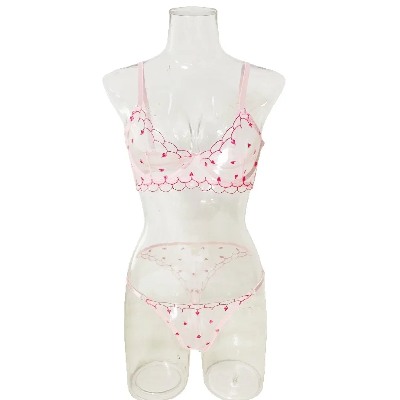 Western Erotic Lingeries Thin Breathable Heart Embroidery Mesh Bra Seductive Underwears Clothings Lingerie Set