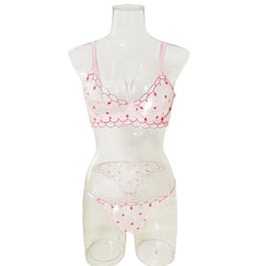 Western Erotic Lingeries Thin Breathable Heart Embroidery Mesh Bra Seductive Underwears Clothings Lingerie Set