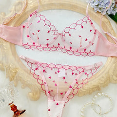 Western Erotic Lingeries Thin Breathable Heart Embroidery Mesh Bra Seductive Underwears Clothings Lingerie Set