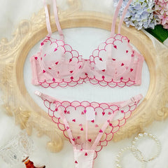 Western Erotic Lingeries Thin Breathable Heart Embroidery Mesh Bra Seductive Underwears Clothings Lingerie Set