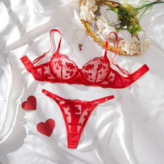 Western Erotic Mesh Heart Embroidery Bras Seductive Underwearsss Seductive Clothing Lingerie Set