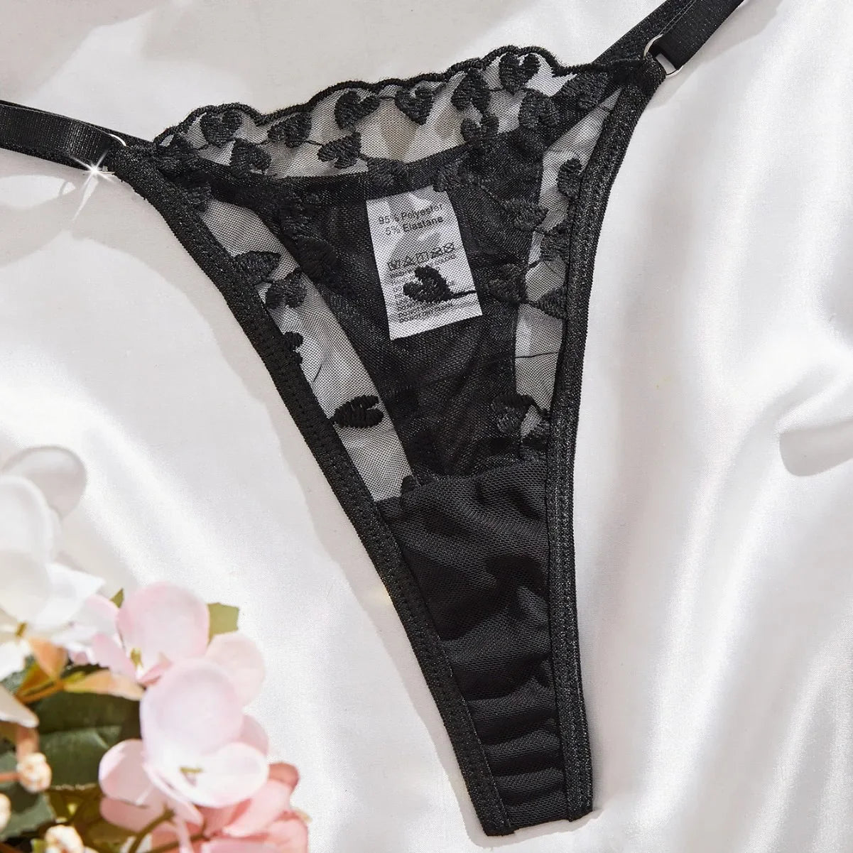 Western Erotic Mesh Heart Embroidery Pure See Through Bras Seductive Underwears Lingerie Set
