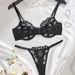 Western Erotic Mesh Heart Embroidery Pure See Through Bras Seductive Underwears Lingerie Set