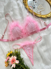 Western Erotic Mesh Furry Bra Thongs Seductive Underwearsss Seductive Clothing Lingerie Set