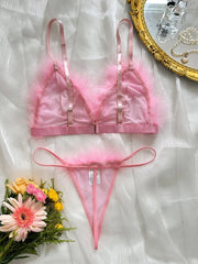 Western Erotic Mesh Furry Bra Thongs Seductive Underwearsss Seductive Clothing Lingerie Set
