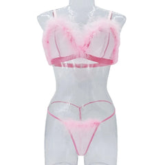 Western Erotic Mesh Furry Bra Thongs Seductive Underwearsss Seductive Clothing Lingerie Set