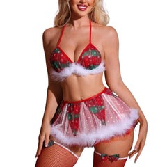 Western Festival Christmas Stockings Bodystockings Mesh Cross Strap Hollow Out Uniform Lingerie Sets