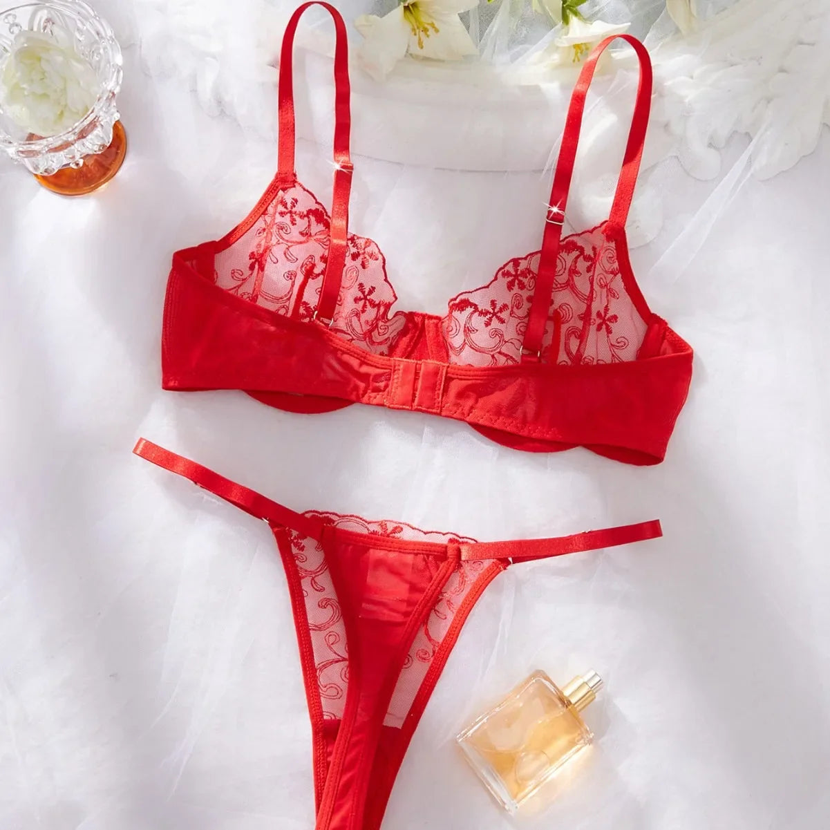 Western Floral Embroidery Adjustable Bra Thongs Erotic Seductive Underwears Seductive Lingerie Set