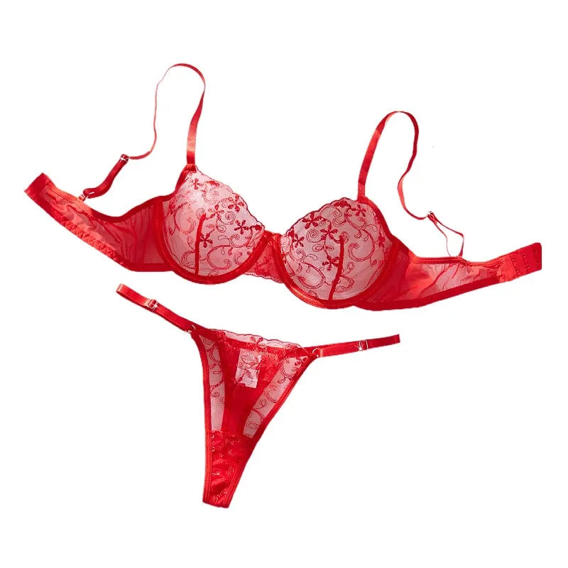 Western Floral Embroidery Adjustable Bra Thongs Erotic Seductive Underwears Seductive Lingerie Set