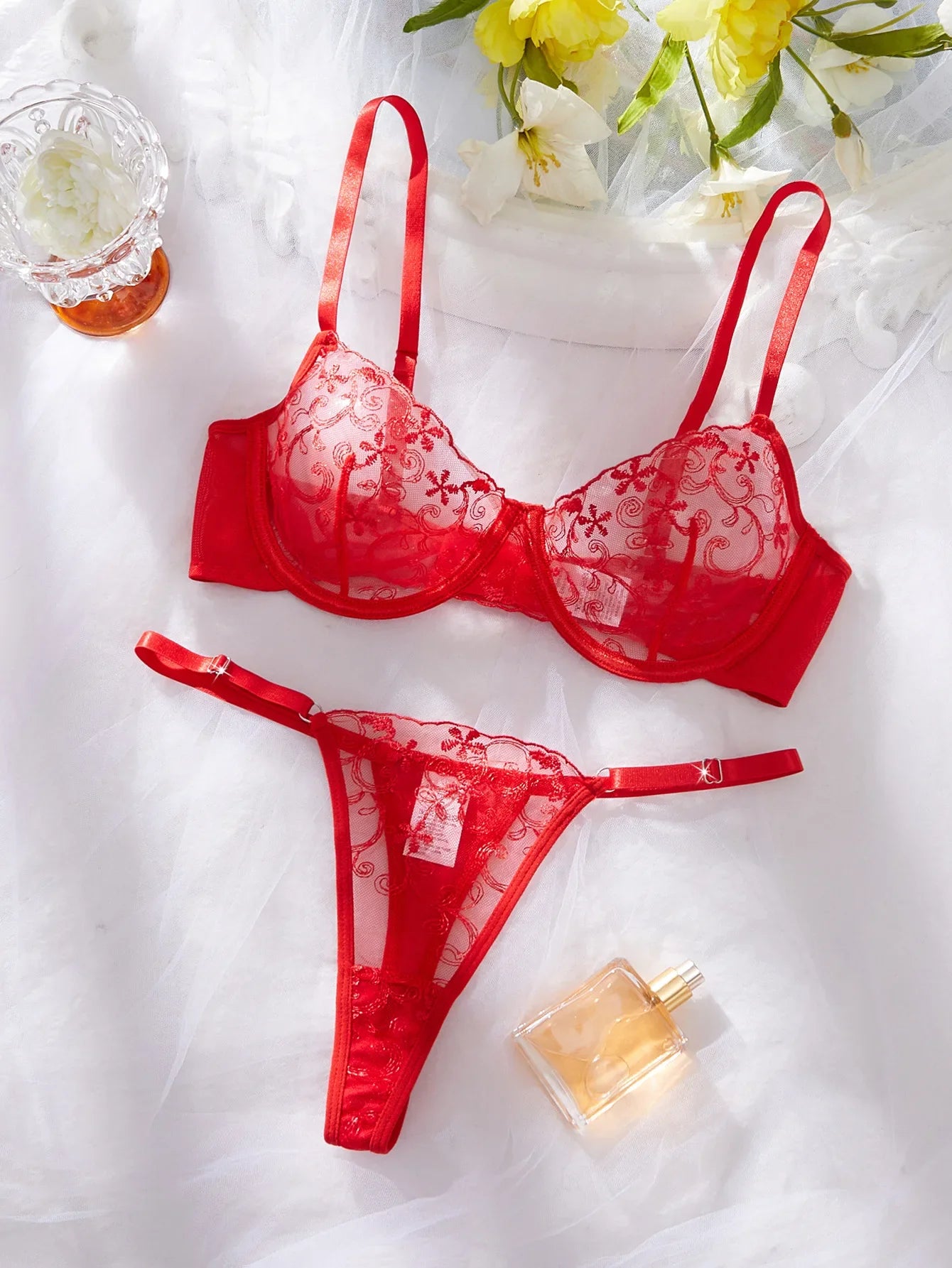 Western Floral Embroidery Adjustable Bra Thongs Erotic Seductive Underwears Seductive Lingerie Set