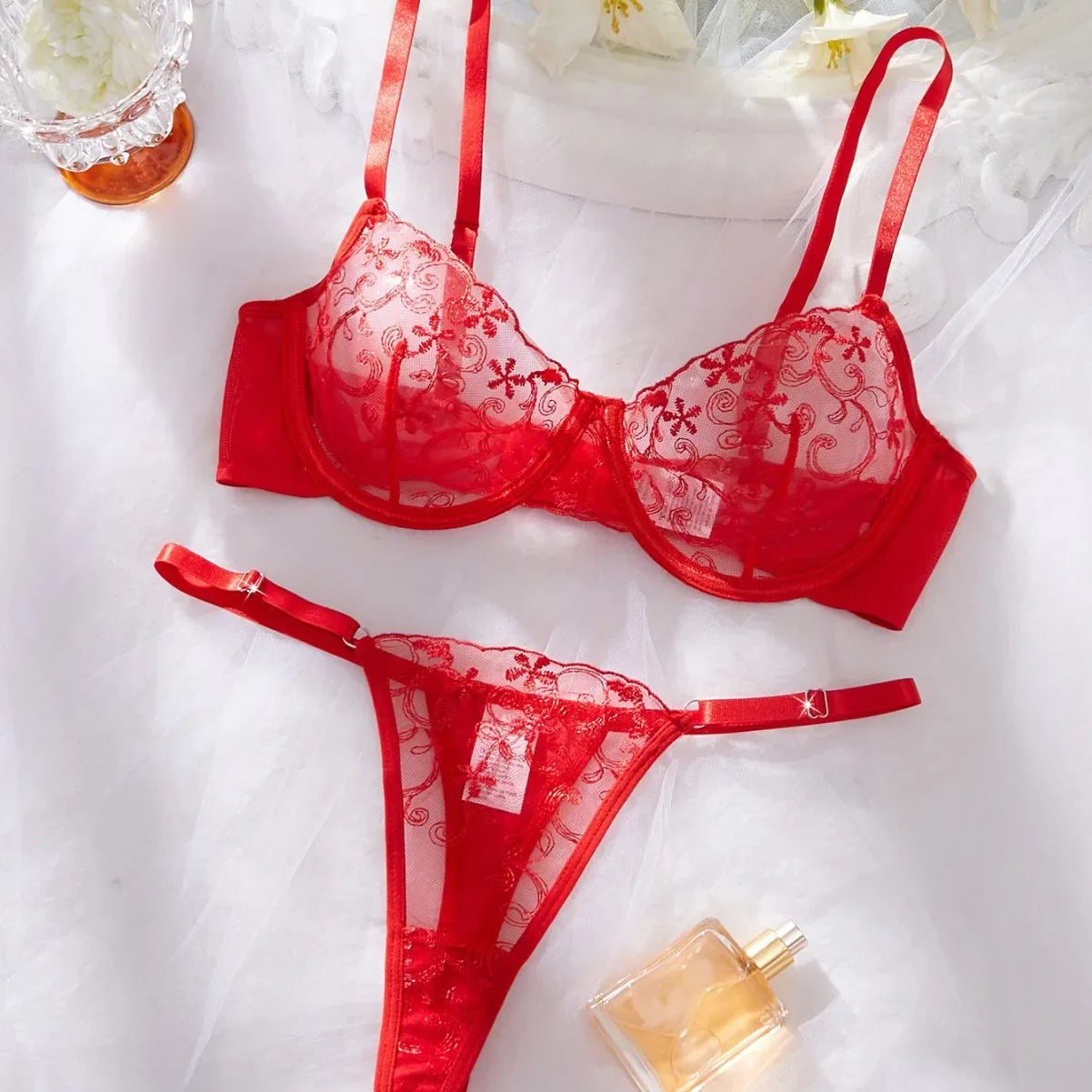Western Floral Embroidery Adjustable Bra Thongs Erotic Seductive Underwears Seductive Lingerie Set