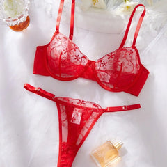 Western Floral Embroidery Adjustable Bra Thongs Erotic Seductive Underwears Seductive Lingerie Set