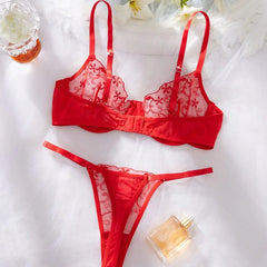 Western Floral Embroidery Adjustable Bra Thongs Erotic Seductive Underwears Seductive Lingerie Set